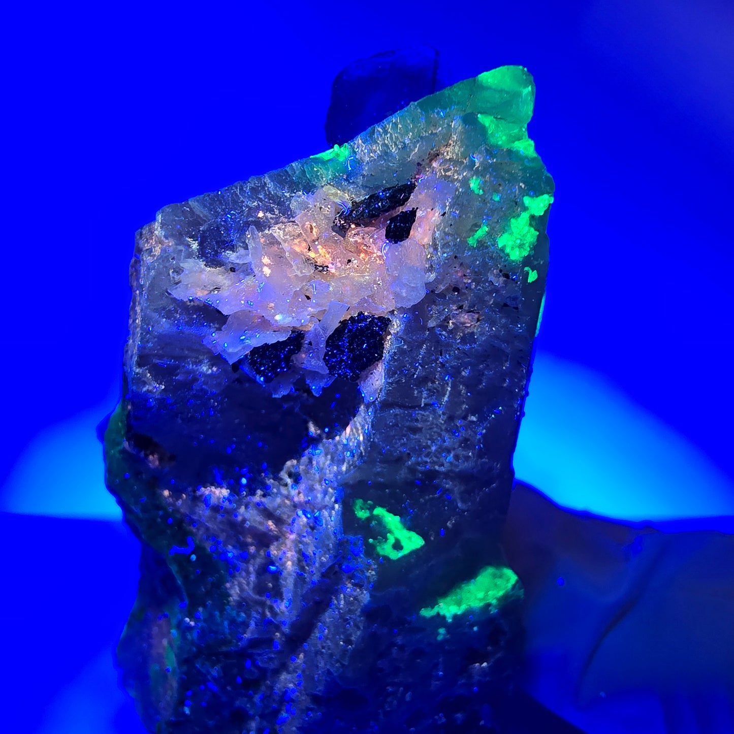 Phantom Fluorit Würfel Rauchquarz,Hyalit Opal Schörl Turmalin Erongo, Namibia 85*60*38mm