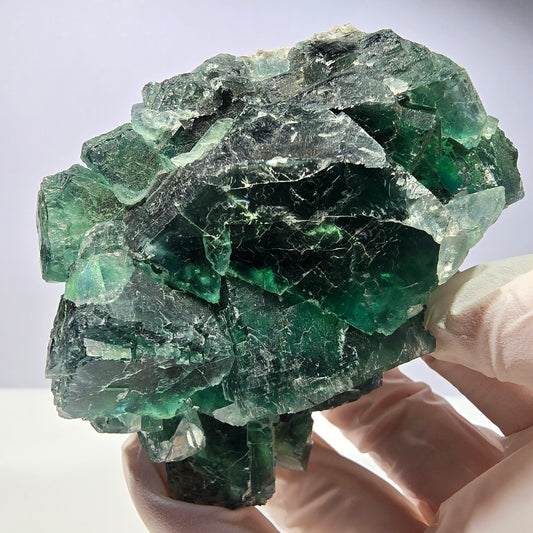 Grand spécimen cubique de fluorite fantôme, tessellé, vert, Okorusu, Namibie, 89 x 64 x 59 mm 