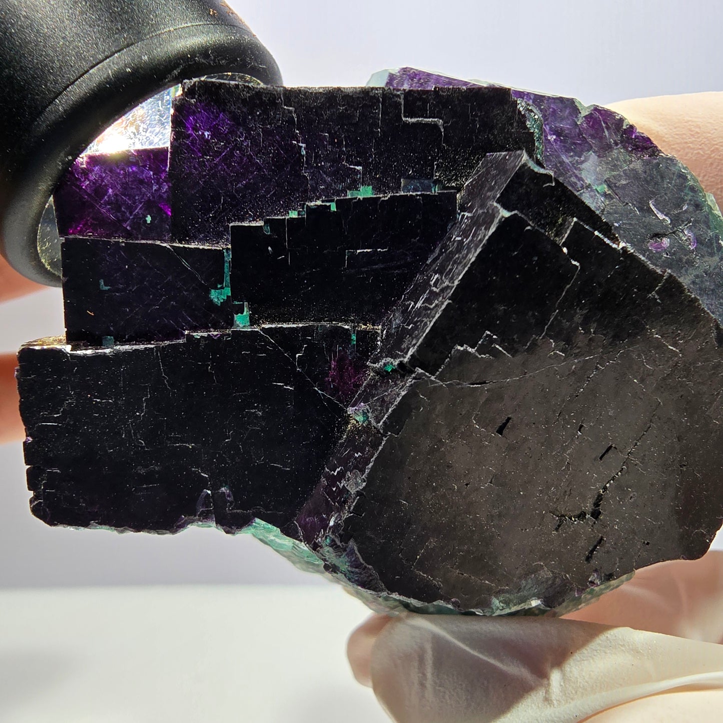 Cube de fluorite fantôme XL vert violet 11:11 Angel Pocket Okorusu, Namibie 75*64*37mm 
