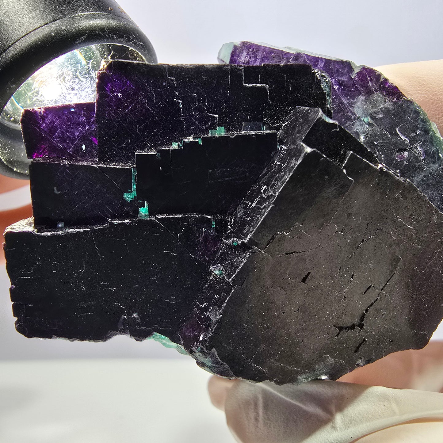 Cube de fluorite fantôme XL vert violet 11:11 Angel Pocket Okorusu, Namibie 75*64*37mm 