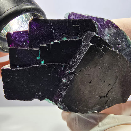 Cube de fluorite fantôme XL vert violet 11:11 Angel Pocket Okorusu, Namibie 75*64*37mm 