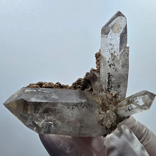 Spécimen de quartz fumé, hématite et calcite, squelette fantôme, Goboboseb, Namibie, 60 x 54 x 36 mm 