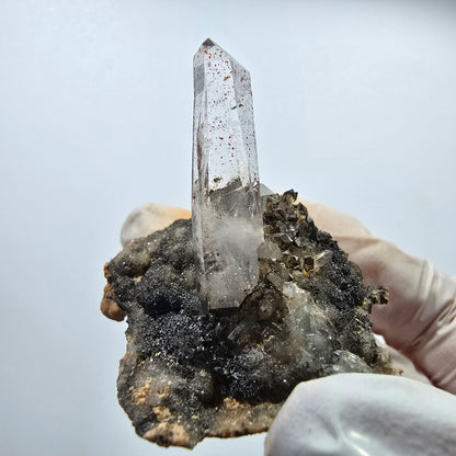 Klare Phantom Rauchquarz, Hämatit auf Matrix Stufe Goboboseb, Namibia 49*38*39mm