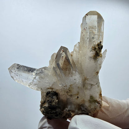 Klare Phantom Rauchquarz, Hämatit, Chlorit auf Matrix Stufe Goboboseb, Namibia 56*52*26mm