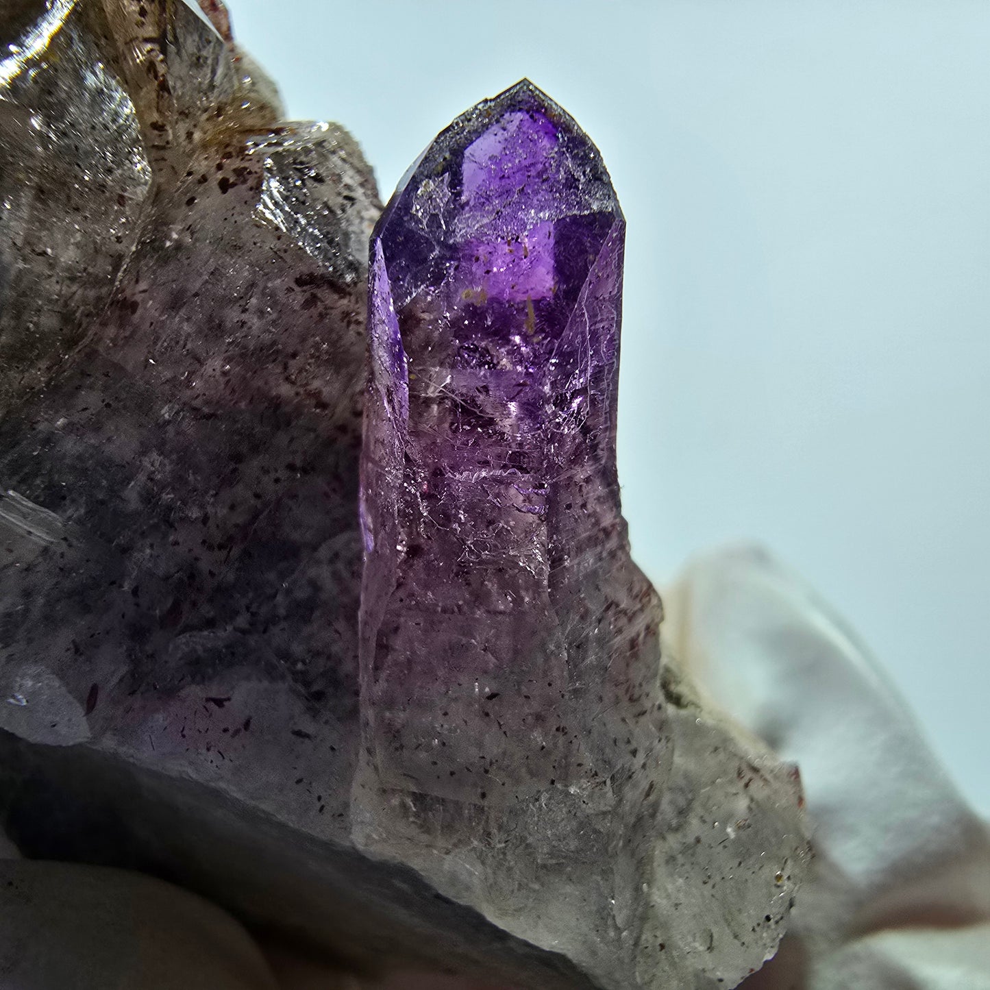 Seltene Phantom Amethyst mit rotem Hämatit auf Matrix Stufe Goboboseb, Namibia 79*30*32mm