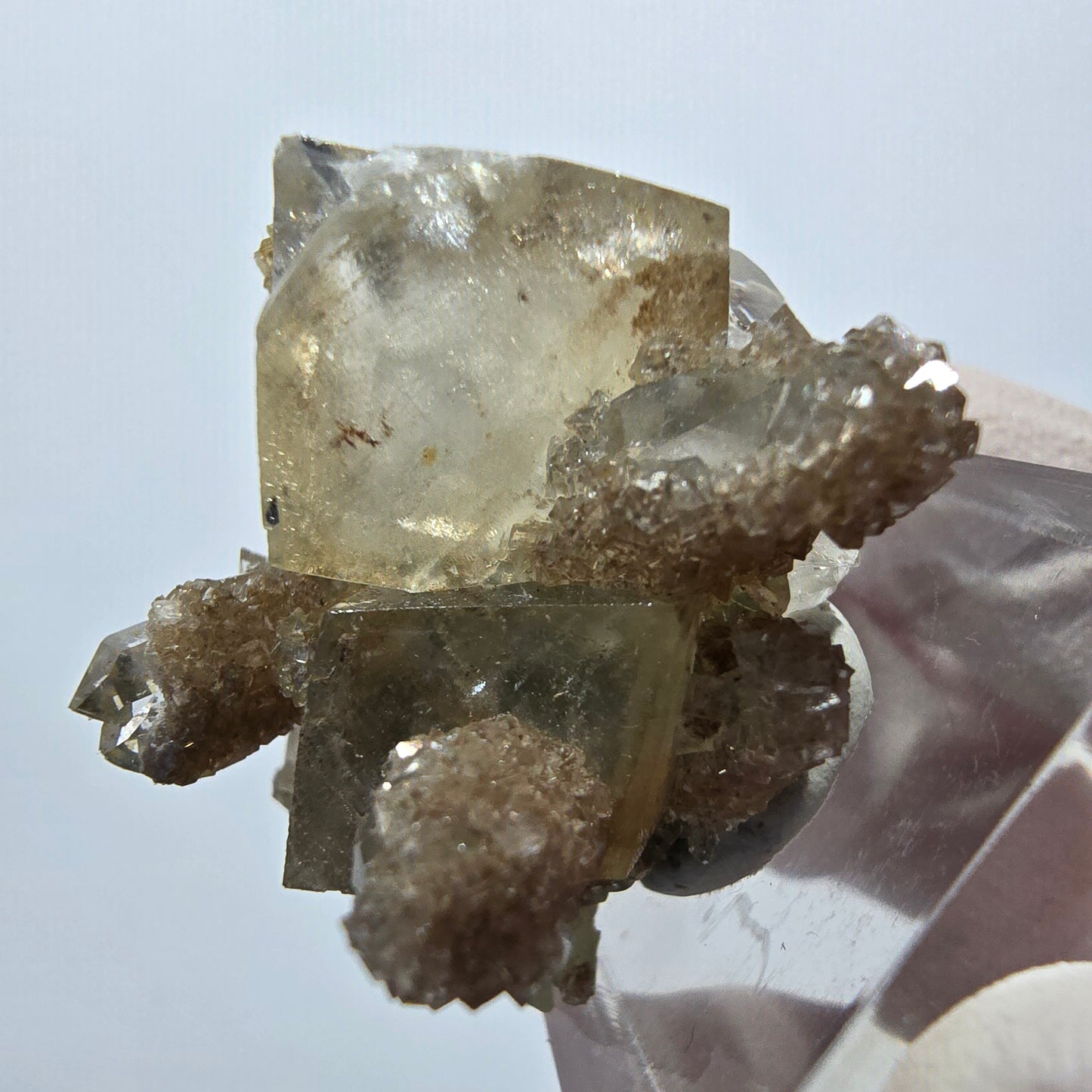 Seltene Calcit Würfel, Prehnit, Quarz Stufe Streep Mine Goboboseb, Namibia 39*33*24mm