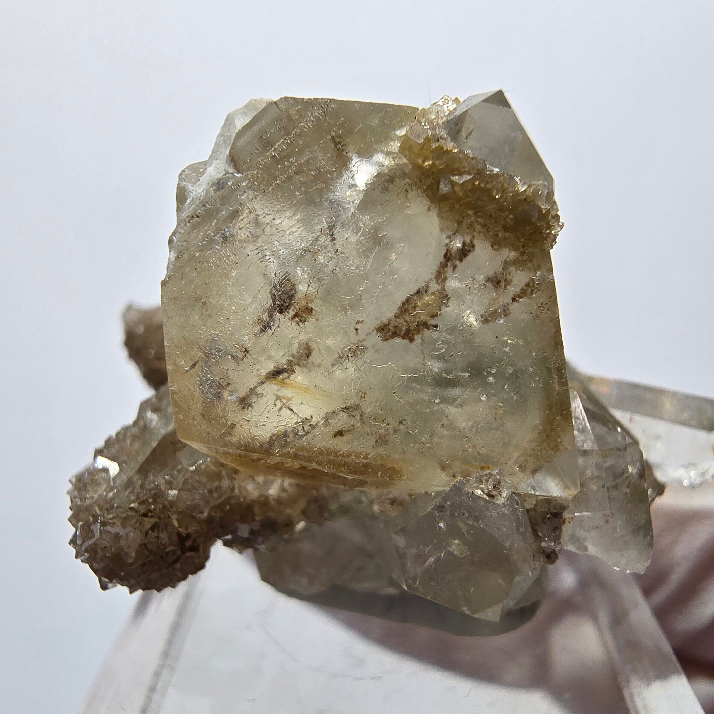 Seltene Calcit Würfel, Prehnit, Quarz Stufe Streep Mine Goboboseb, Namibia 39*33*24mm