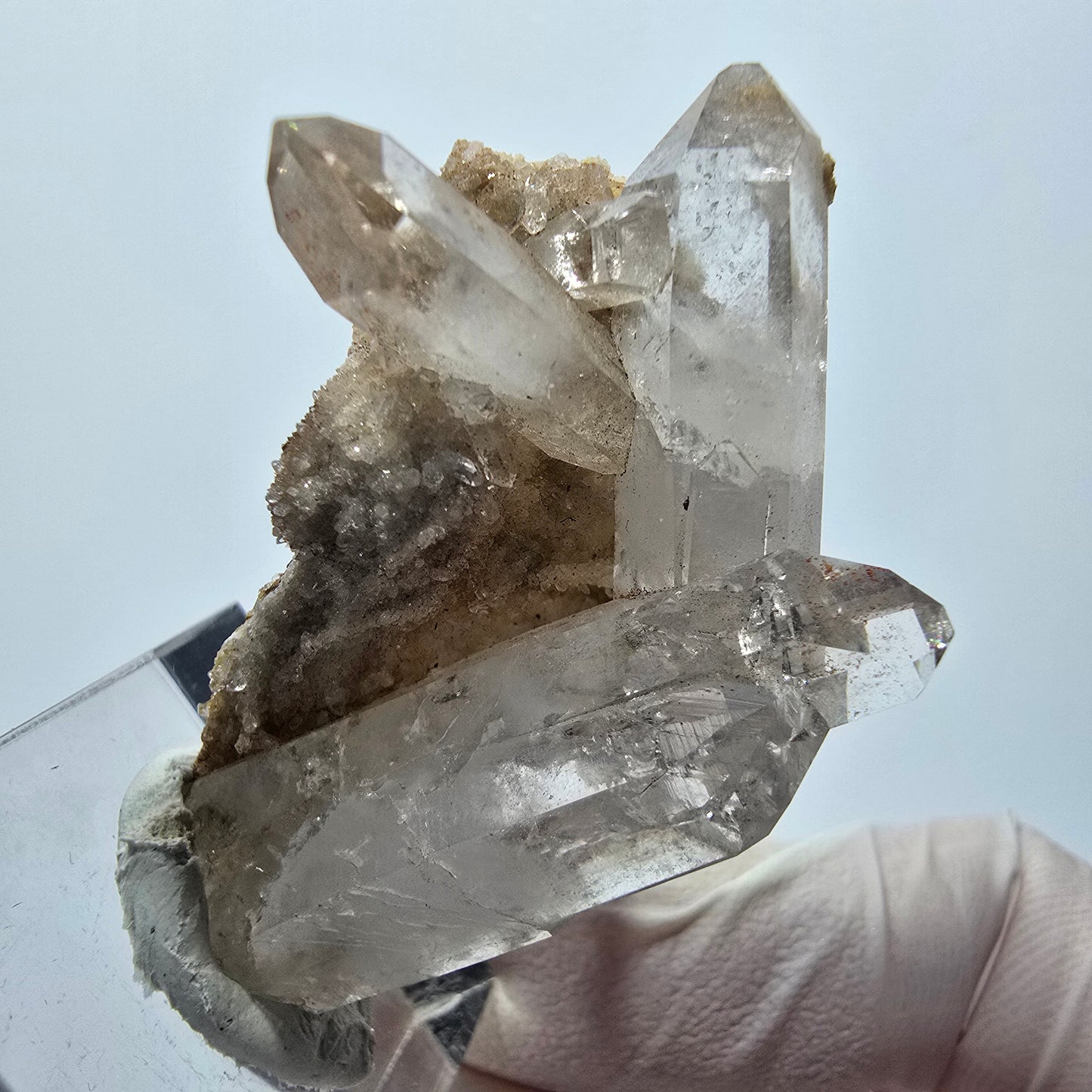 Pointes de quartz fumé squelettiques biterminées sur matrice, Goboboseb, Namibie, 46 x 34 x 20 mm