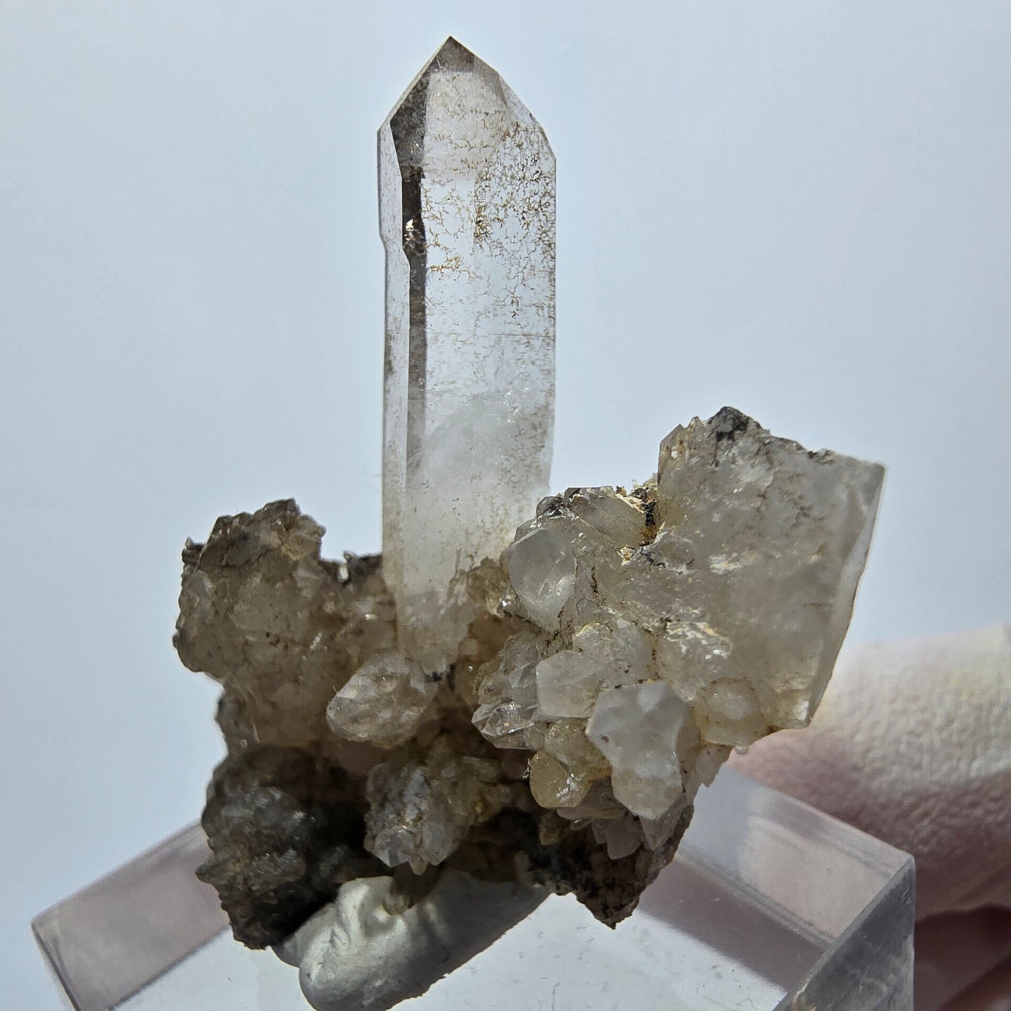 Clear phantom smoky quartz scepter on matrix step Goboboseb, Namibia 38*35*13mm 