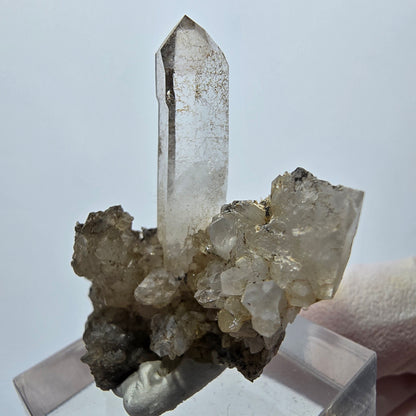 Clear phantom smoky quartz scepter on matrix step Goboboseb, Namibia 38*35*13mm 