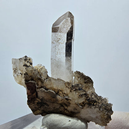 Clear phantom smoky quartz scepter on matrix step Goboboseb, Namibia 38*35*13mm 