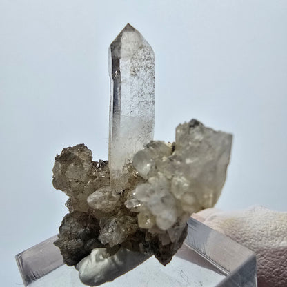 Clear phantom smoky quartz scepter on matrix step Goboboseb, Namibia 38*35*13mm 