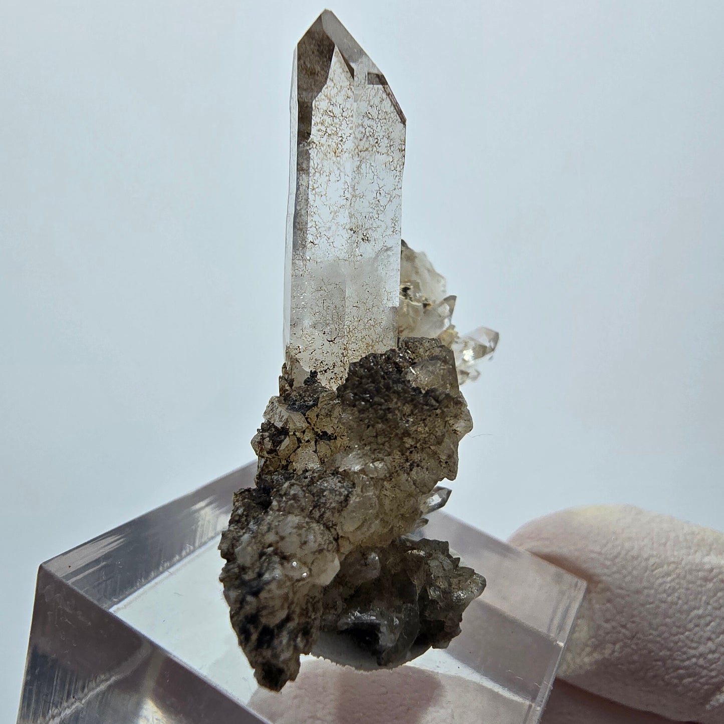 Clear phantom smoky quartz scepter on matrix step Goboboseb, Namibia 38*35*13mm 