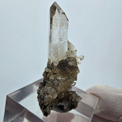 Clear phantom smoky quartz scepter on matrix step Goboboseb, Namibia 38*35*13mm 