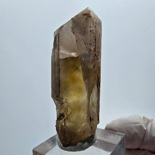 Cristal de barytine rare, jaune brunâtre, Brukkaros, Namibie, 54 x 21 x 20 mm 