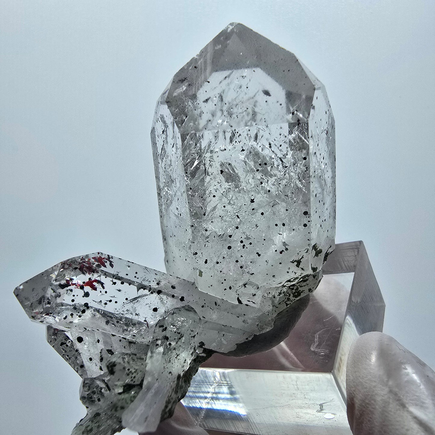 Quartz arlequin Enhydro avec épidote, 3 bulles (grandes) Gobo de mine Streep. Namibie 58*49*28mm 