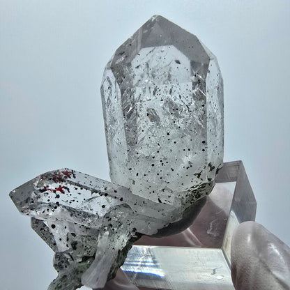 Quartz arlequin Enhydro avec épidote, 3 bulles (grandes) Gobo de mine Streep. Namibie 58*49*28mm 