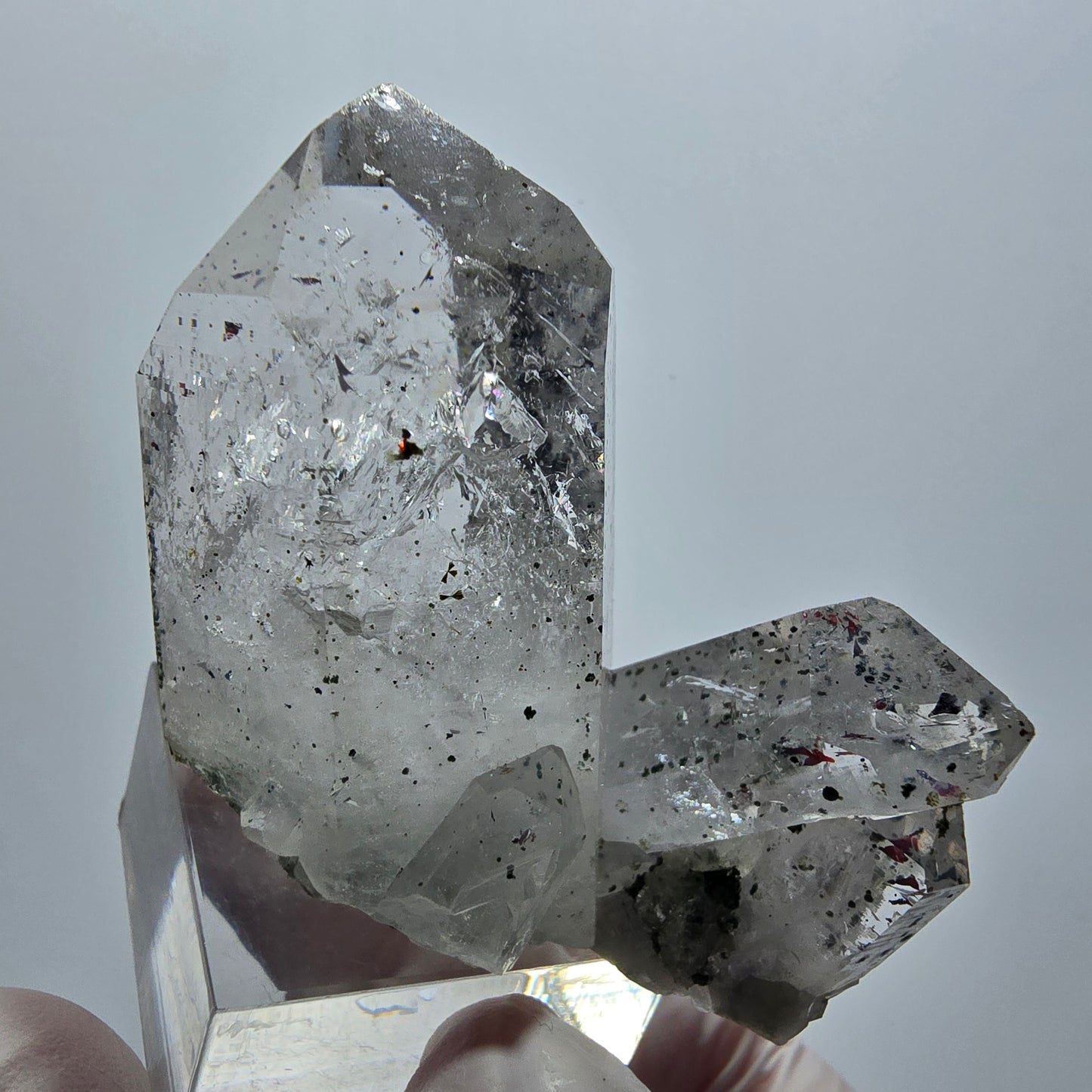 Quartz arlequin Enhydro avec épidote, 3 bulles (grandes) Gobo de mine Streep. Namibie 58*49*28mm 