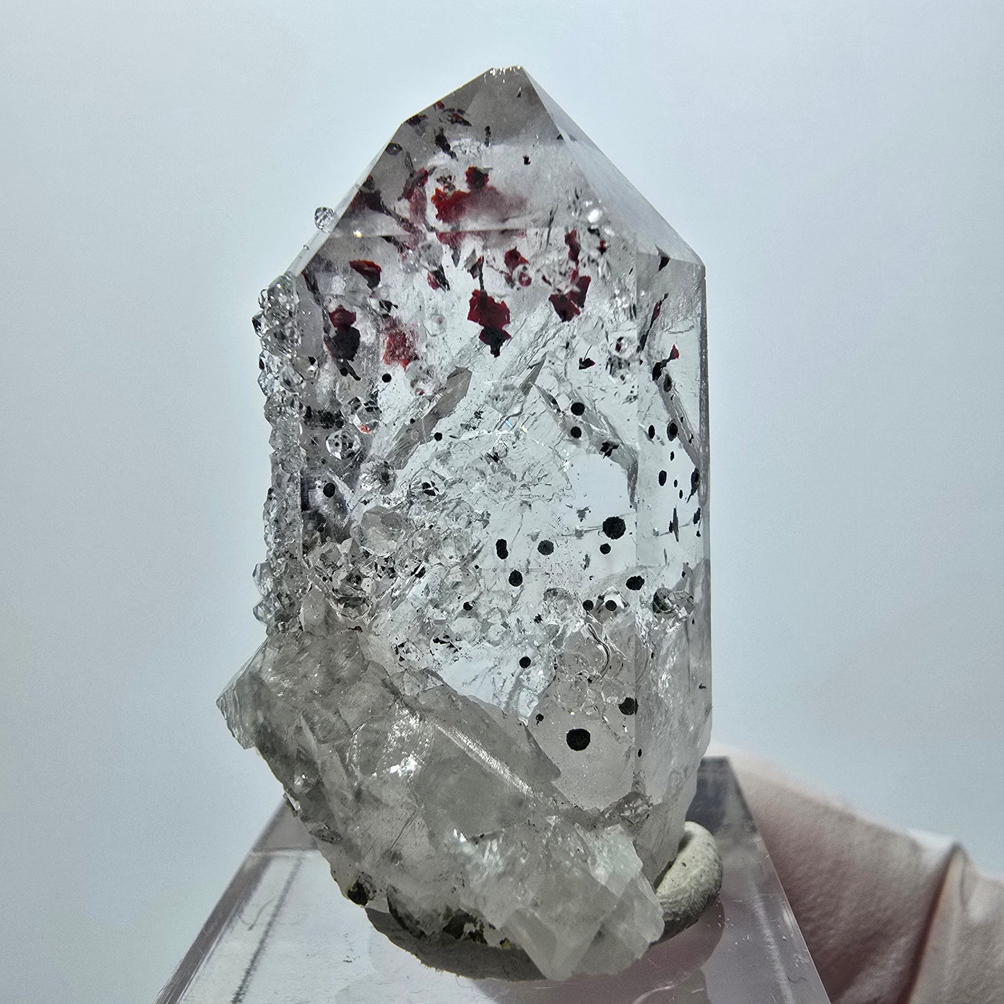 Améthyste fantôme arlequin avec analcim, mine de calcite Streep, Goboboseb, Namibie, 39 x 23 x 18 mm