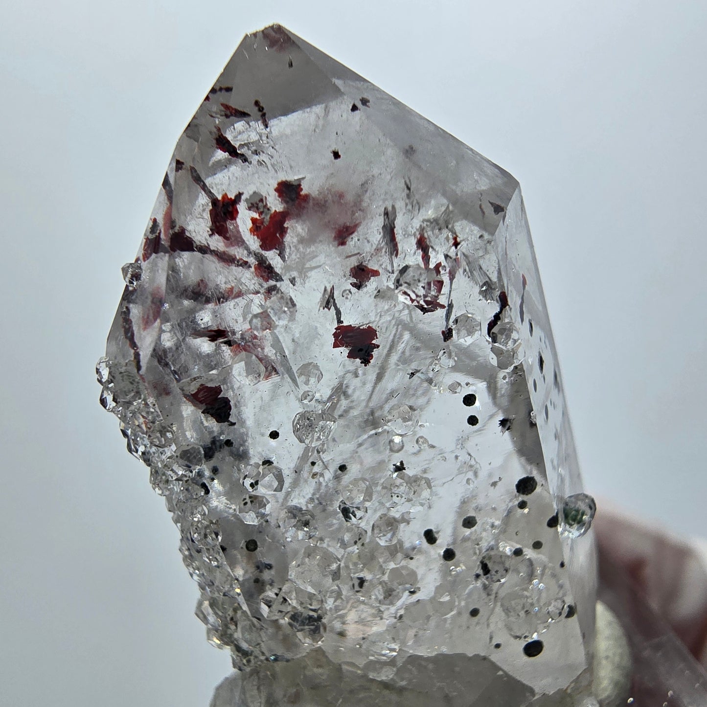 Améthyste fantôme arlequin avec analcim, mine de calcite Streep, Goboboseb, Namibie, 39 x 23 x 18 mm