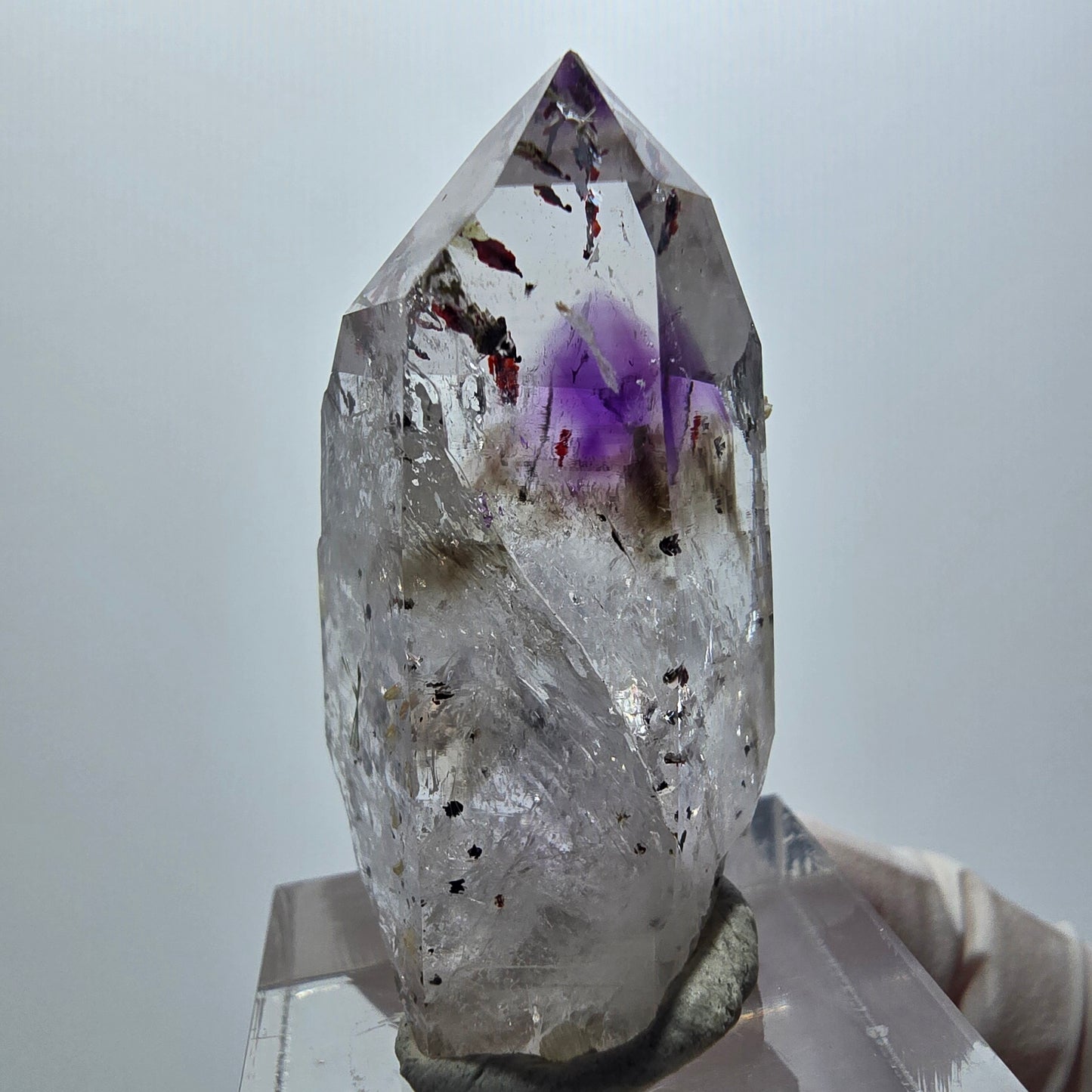 Enhydro Harlekin Phantom Amethyst, Prehnit, Epidot Streep Mine Gobo. Namibia 40*17*21mm