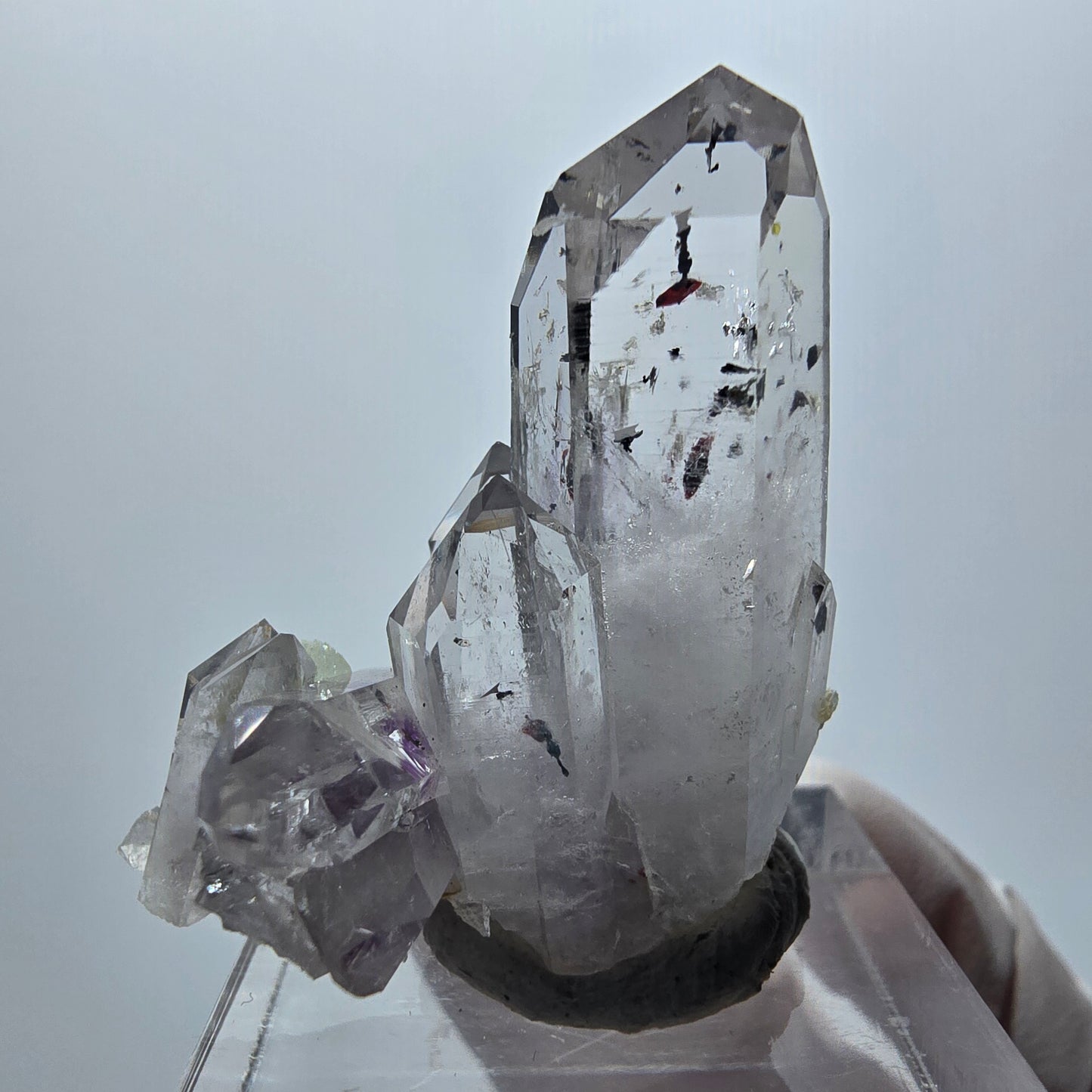 Harlekin Phantom Amethyst mit Prehnit Stufe Streep Mine Goboboseb Namibia 33*29*15mm