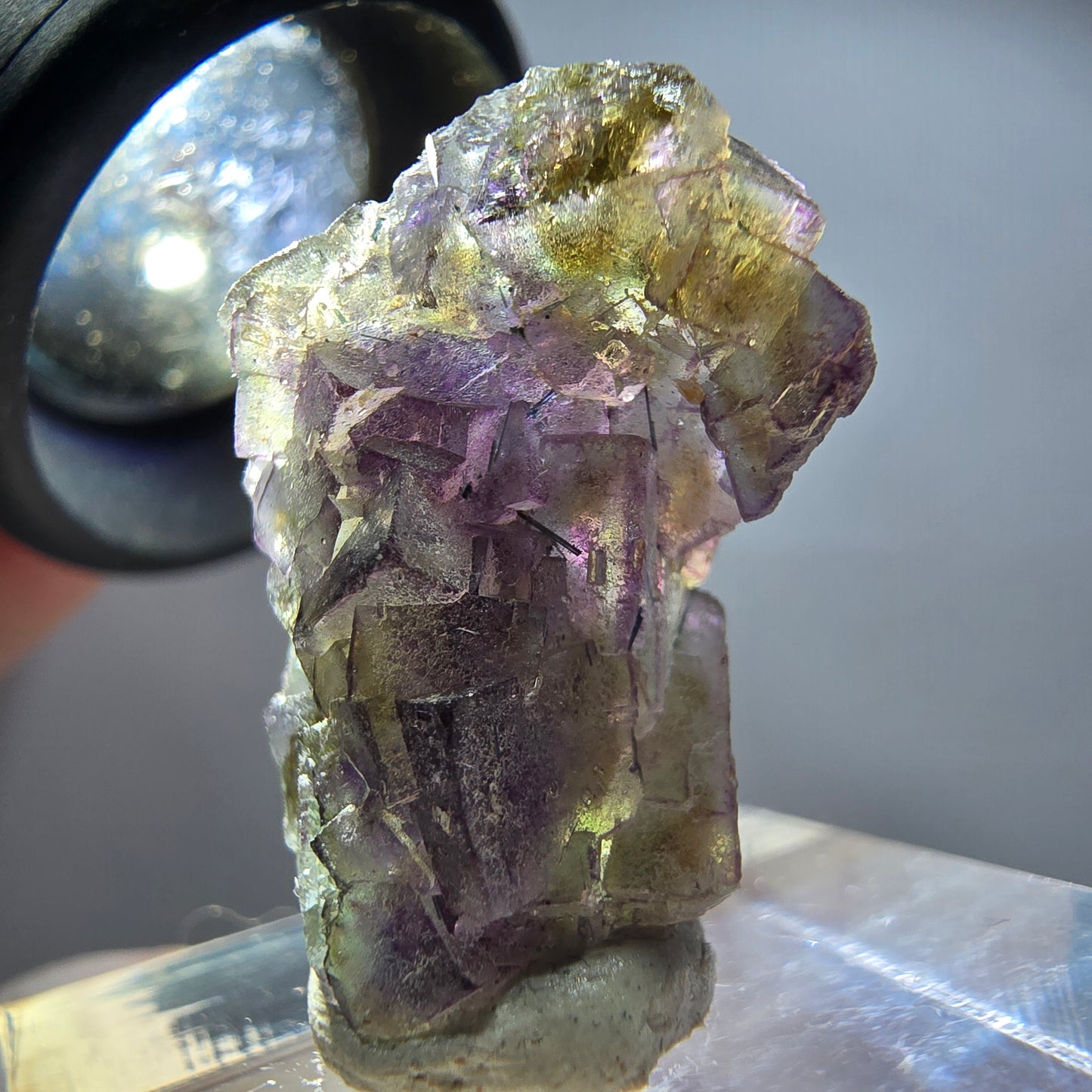 Rare phantom fluorite cube specimen, purple, green, yellow, Erongo, Namibia, 24*15*14mm 