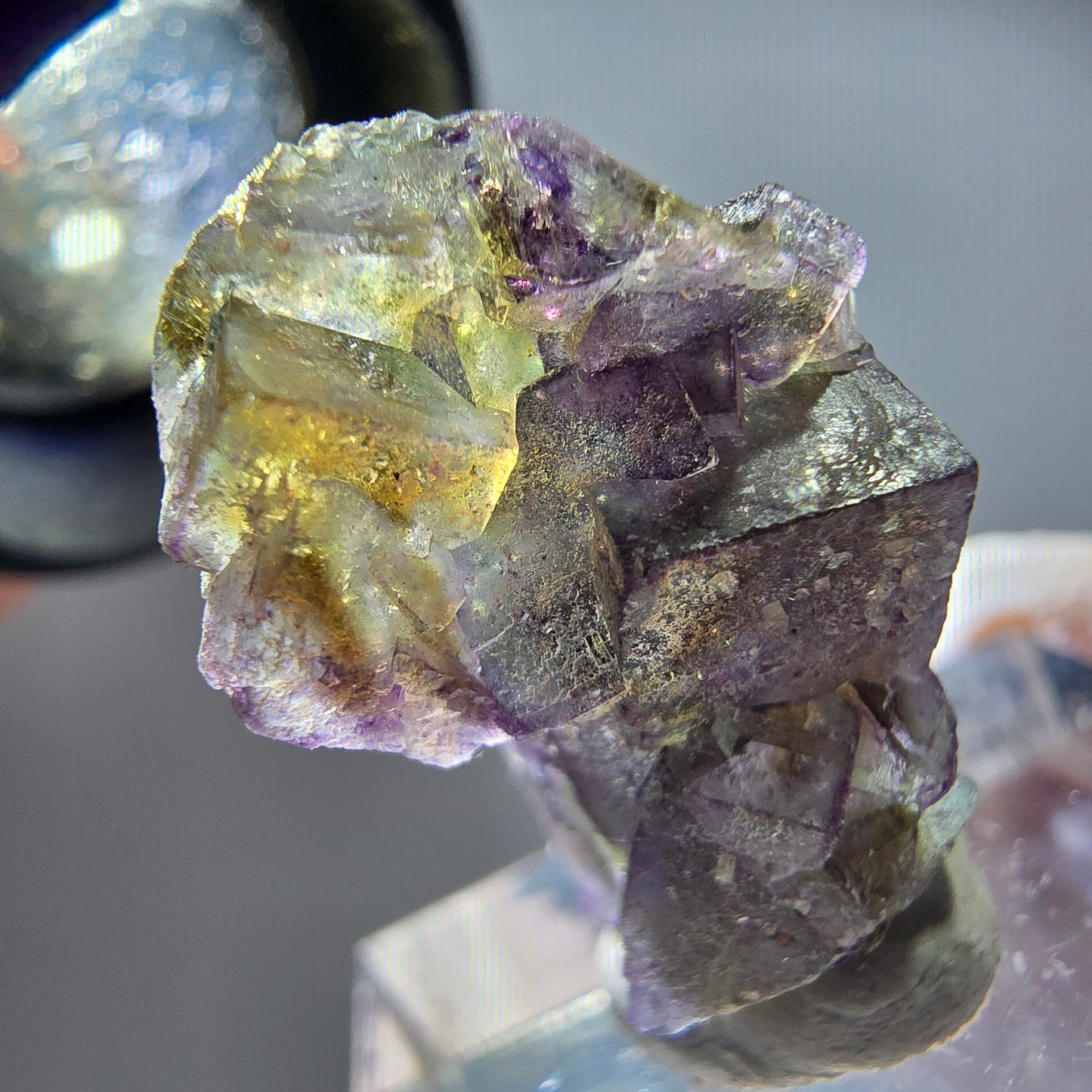 Rare phantom fluorite cube specimen, purple, green, yellow, Erongo, Namibia, 24*15*14mm 