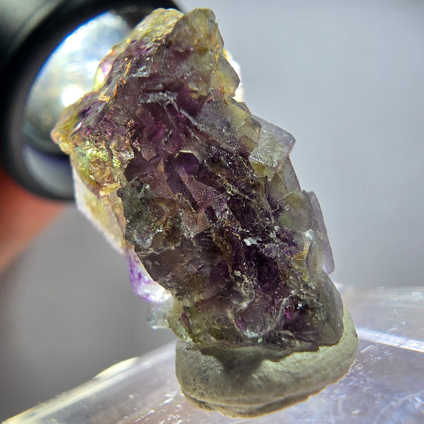 Rare phantom fluorite cube specimen, purple, green, yellow, Erongo, Namibia, 24*15*14mm 