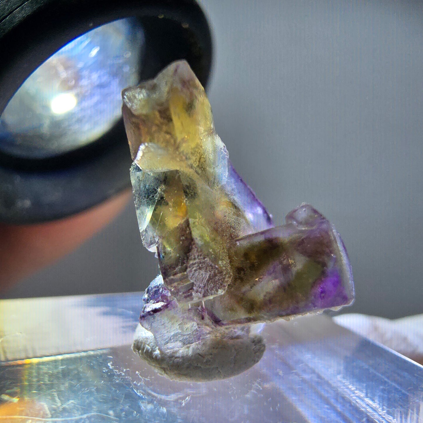 Seltene Phantom Fluorit Würfel Stufe, lila grün gelb Erongo, Namibia 18*10*9mm