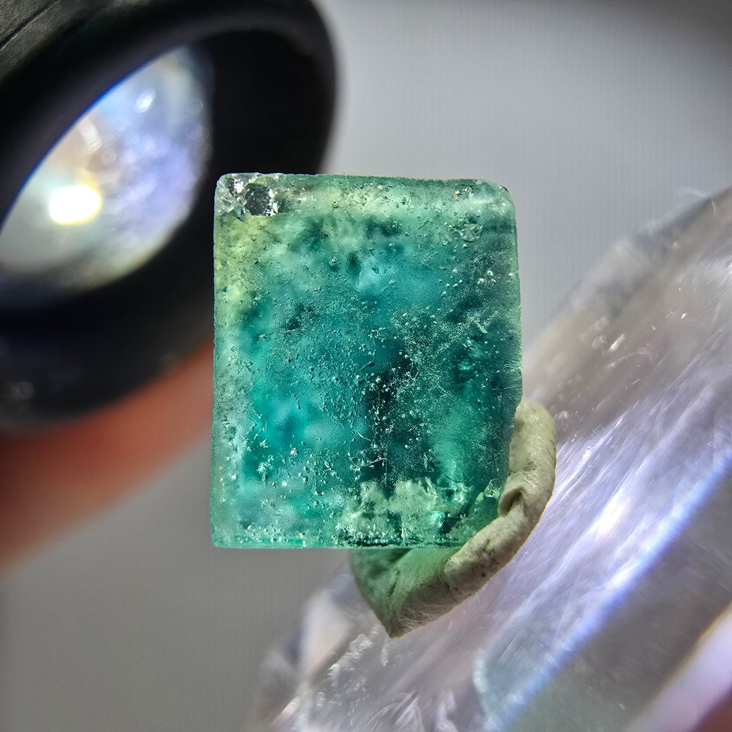 Klarer Phantom Fluorit Würfel Kristall, grün lila blau Erongo, Namibia 13*12*8mm