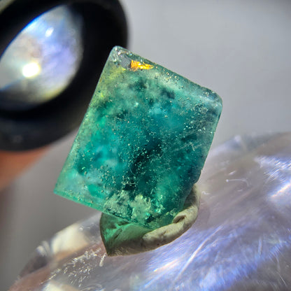 Klarer Phantom Fluorit Würfel Kristall, grün lila blau Erongo, Namibia 13*12*8mm