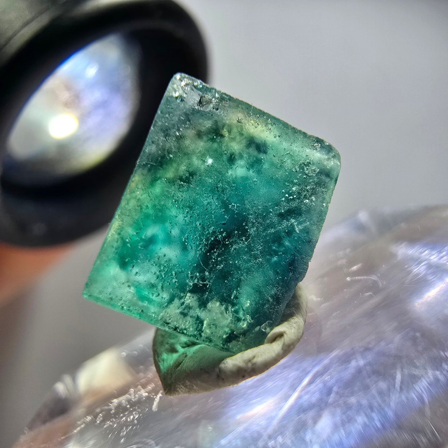 Klarer Phantom Fluorit Würfel Kristall, grün lila blau Erongo, Namibia 13*12*8mm