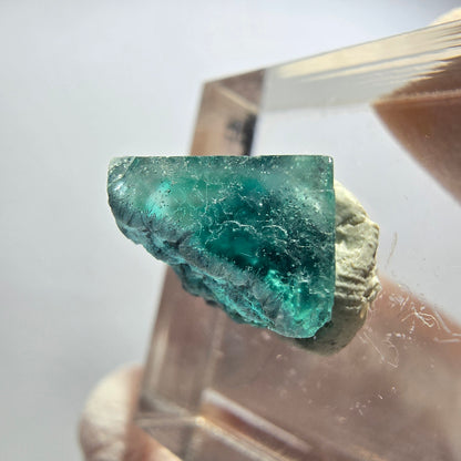 Klarer Phantom Fluorit Würfel Kristall, grün lila blau Erongo, Namibia 13*12*8mm