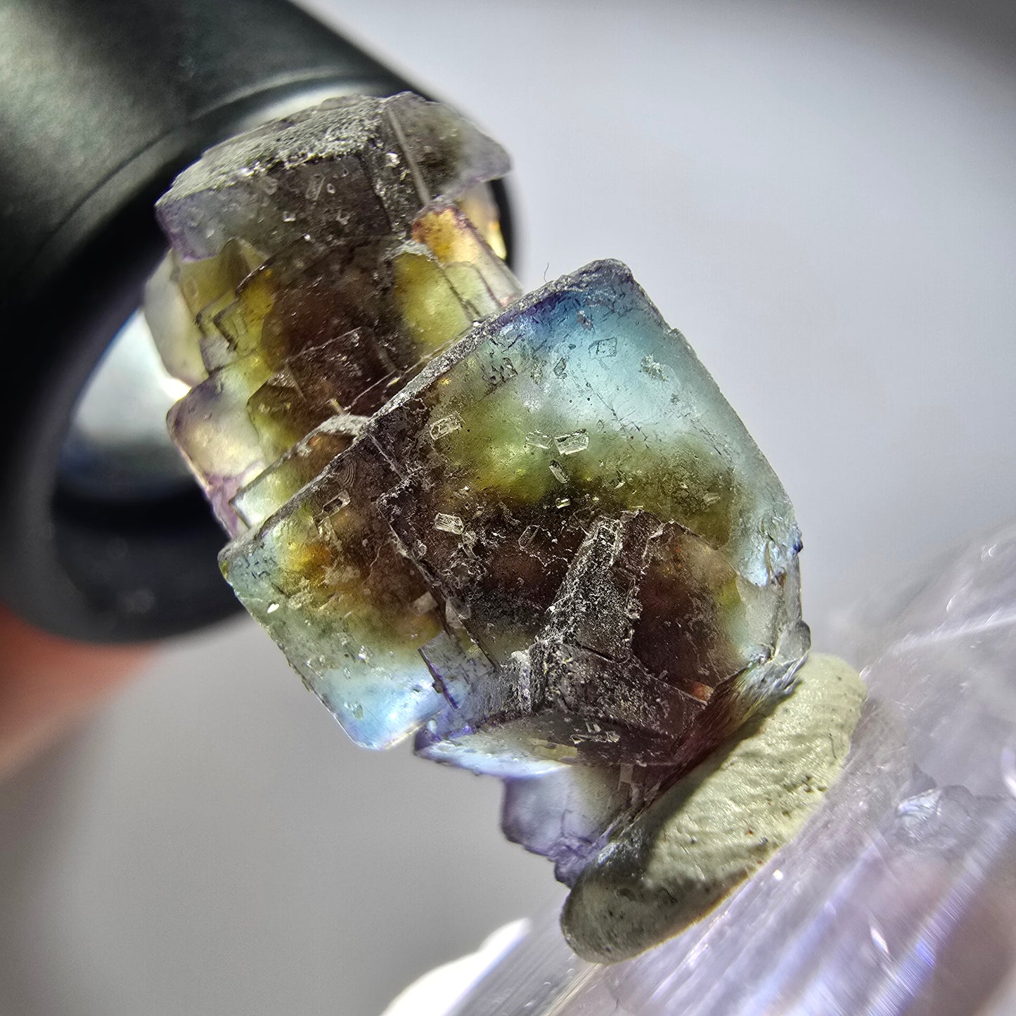 Seltene Phantom Fluorit Würfel Stufe, lila grün gelb, braun Erongo, Namibia 24*12*11mm