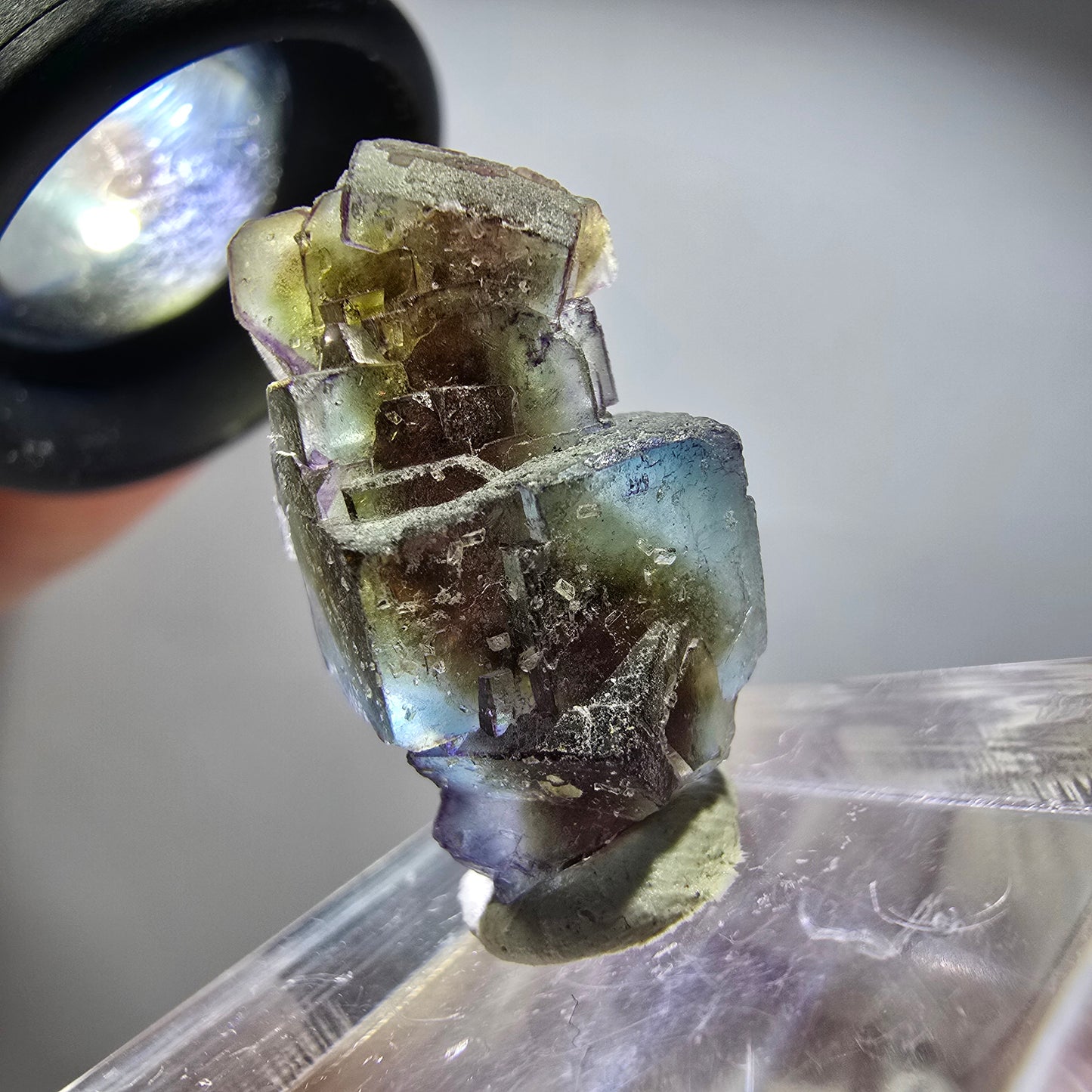 Seltene Phantom Fluorit Würfel Stufe, lila grün gelb, braun Erongo, Namibia 24*12*11mm