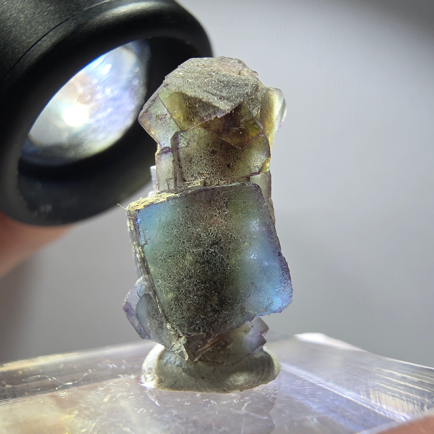 Seltene Phantom Fluorit Würfel Stufe, lila grün gelb, braun Erongo, Namibia 24*12*11mm
