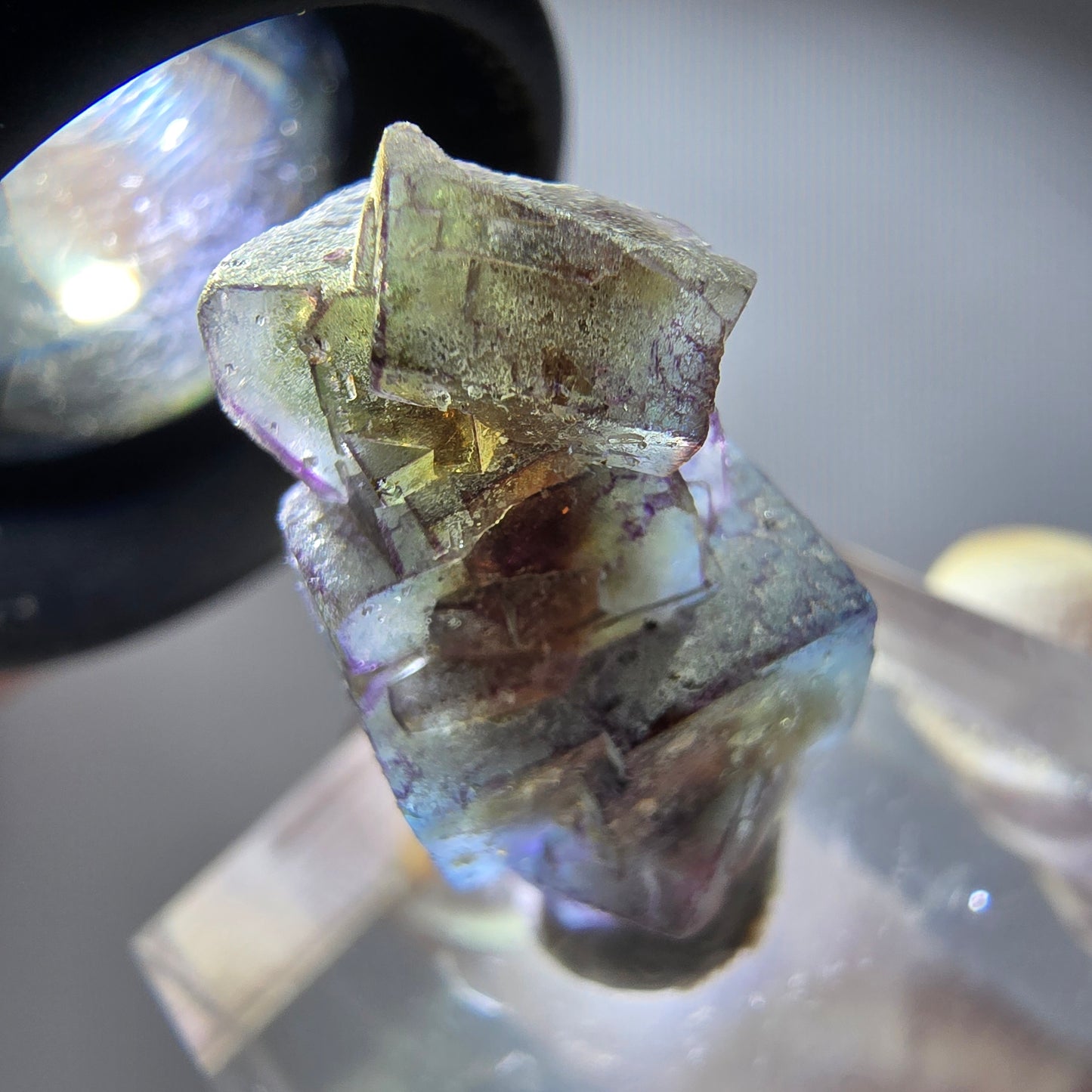 Seltene Phantom Fluorit Würfel Stufe, lila grün gelb, braun Erongo, Namibia 24*12*11mm