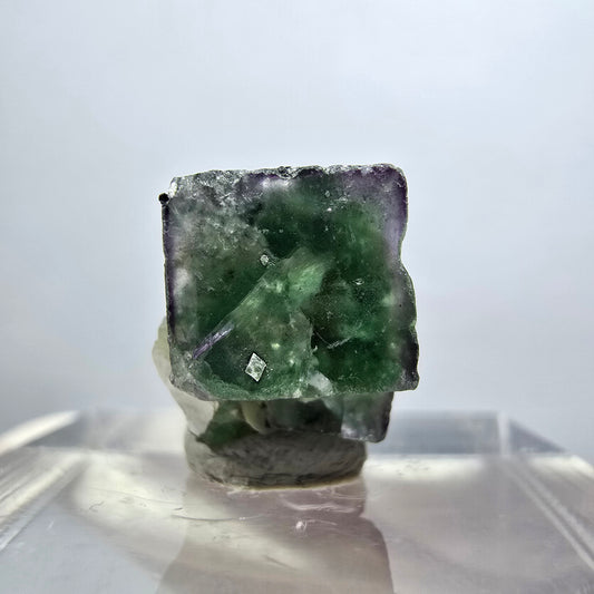 Clear phantom fluorite cube, zonal, muscovite, schorl tourmaline, Erongo, Namibia, 13*12*9mm 