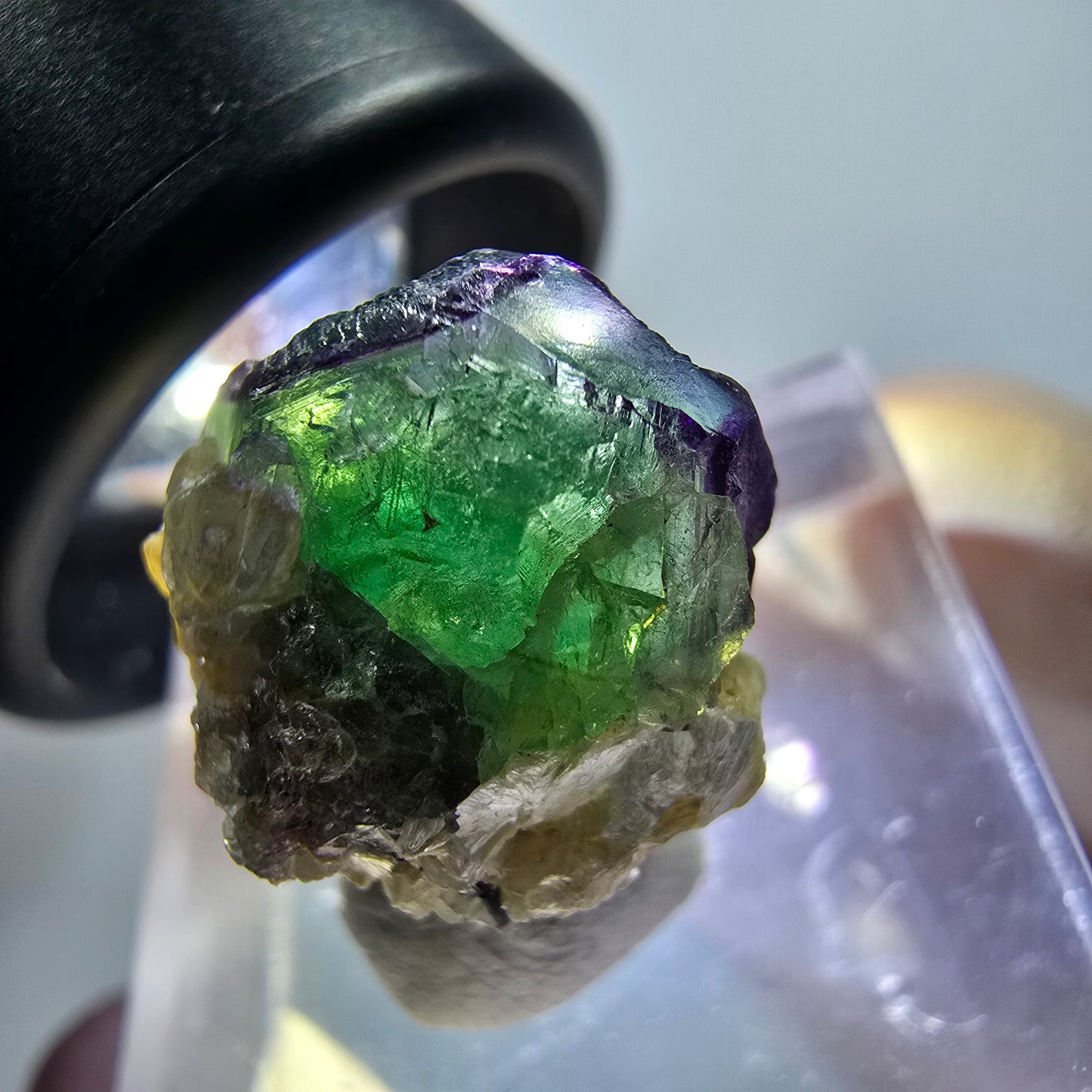 Sehr klare Phantom Fluorit Würfel, Muskovit Stufe Erongo, Namibia 17*12*12mm