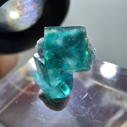 Klare Phantom Fluorit Würfel Stufe, grün lila blau Erongo, Namibia 14*11*7mm