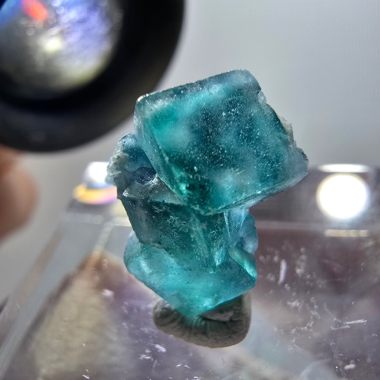 Klare Phantom Fluorit Würfel Stufe, grün lila blau Erongo, Namibia 14*11*7mm
