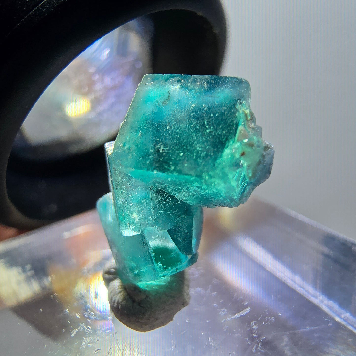 Klare Phantom Fluorit Würfel Stufe, grün lila blau Erongo, Namibia 14*11*7mm