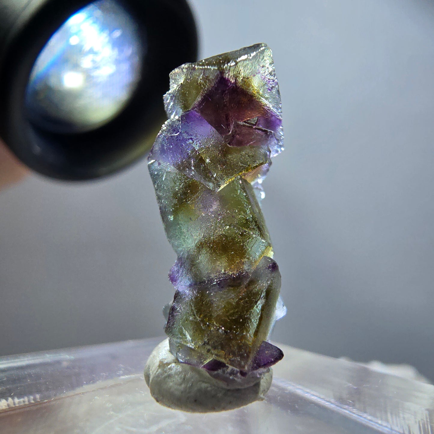 Rare phantom fluorite cube specimen, purple, green, yellow, brown, Erongo, Namibia, 20*9*8mm 