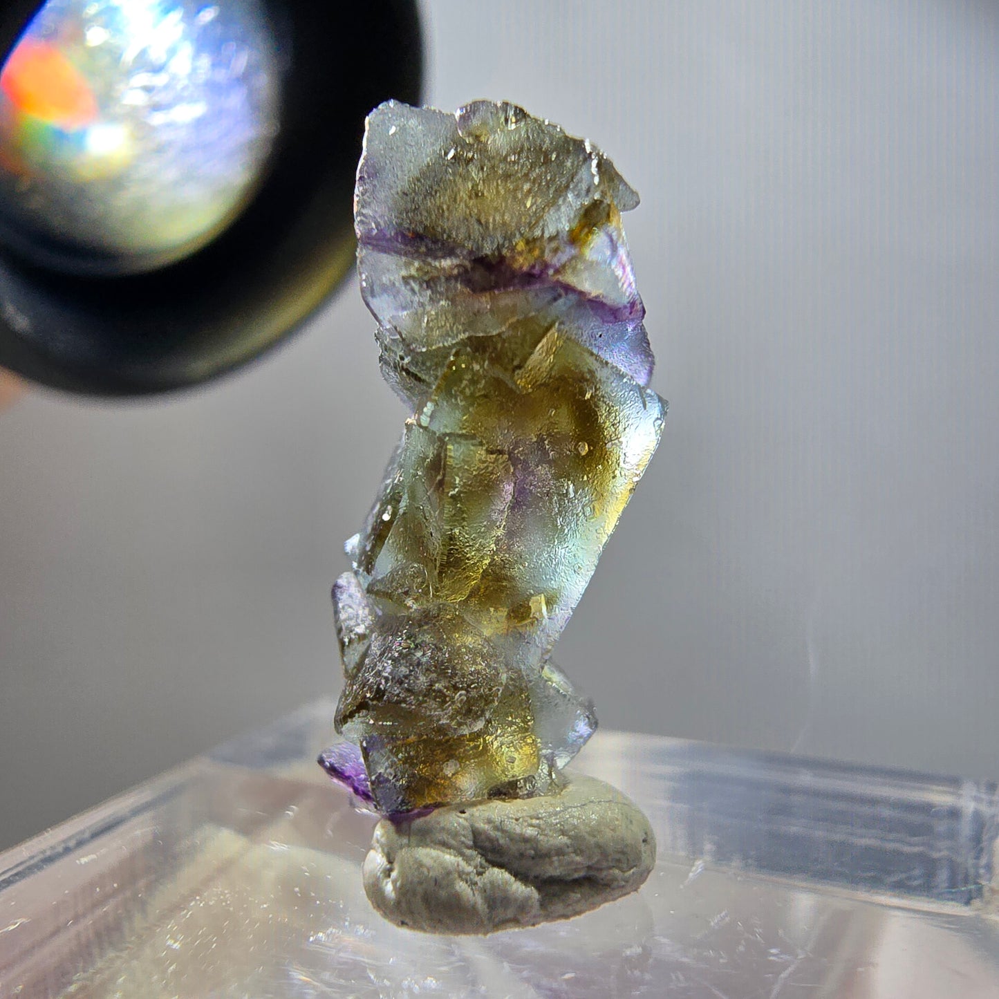 Rare phantom fluorite cube specimen, purple, green, yellow, brown, Erongo, Namibia, 20*9*8mm 