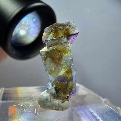 Rare phantom fluorite cube specimen, purple, green, yellow, brown, Erongo, Namibia, 20*9*8mm 