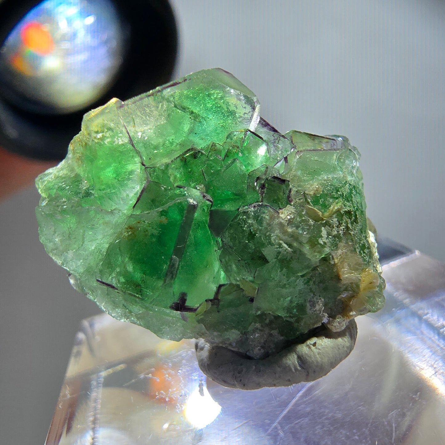 Sehr klare Phantom Fluorit Würfel, zonal Muskovit Stufe Erongo Namibia 23*18*9mm