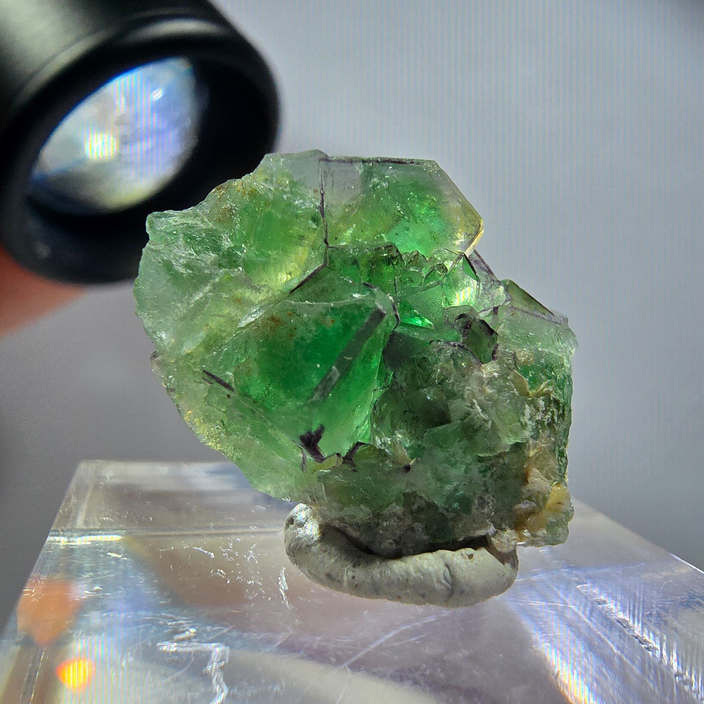 Sehr klare Phantom Fluorit Würfel, zonal Muskovit Stufe Erongo Namibia 23*18*9mm
