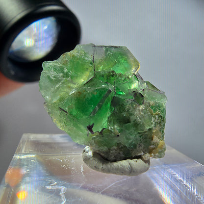 Sehr klare Phantom Fluorit Würfel, zonal Muskovit Stufe Erongo Namibia 23*18*9mm