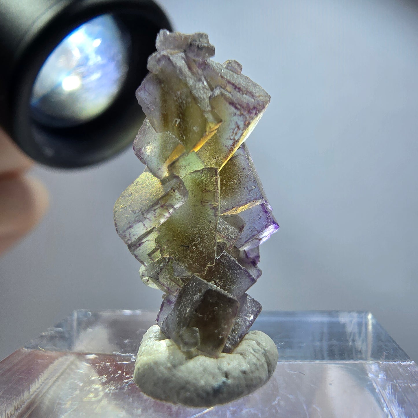 Seltene Phantom Fluorit Würfel Stufe, lila grün gelb, braun Erongo, Namibia 21*11*9mm